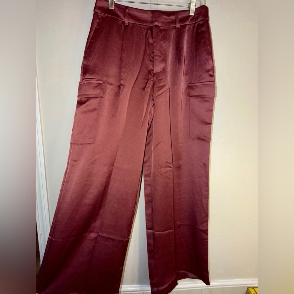 DKNY Women's Dark Pink Satin Cargo Wide-Leg Pants Size 4 Inseam 30” High Rise
